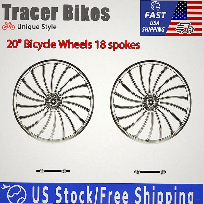 20" Bicycle Wheel Rims Set 18 spokes Rear & Front Silver Wheelset Single Speed