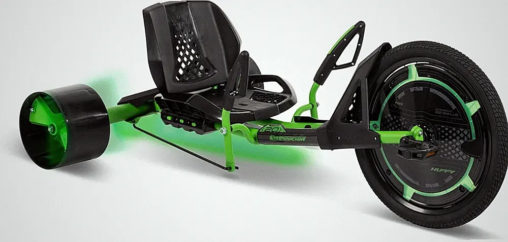 20 Inch Drift Trike for Kids 8+ Adjustable Seat Steel Frame Green Black LED