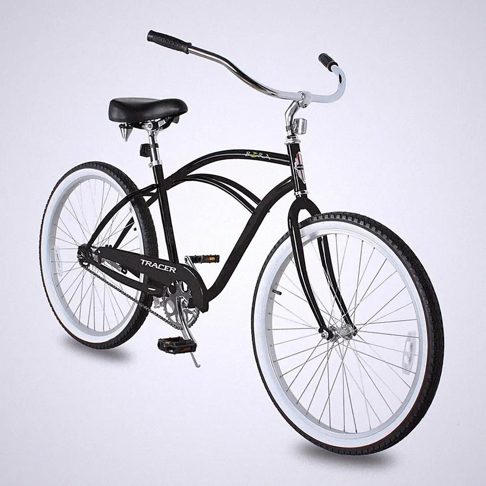 26'' Beach Cruiser Bike For Men Single Speed Matte Black Coaster Hybrid Bicycle