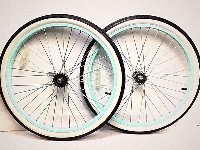 26" Bicycle Blue Wheel Set ALLOY 2.125" Whitewall Tires Beach Cruiser Bike #B2