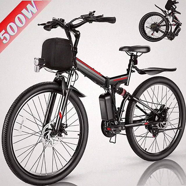 26" Electric Bike 500W 48V Cruiser Bicycle 21-Speed Folding E-Bike Up to 20mph:)