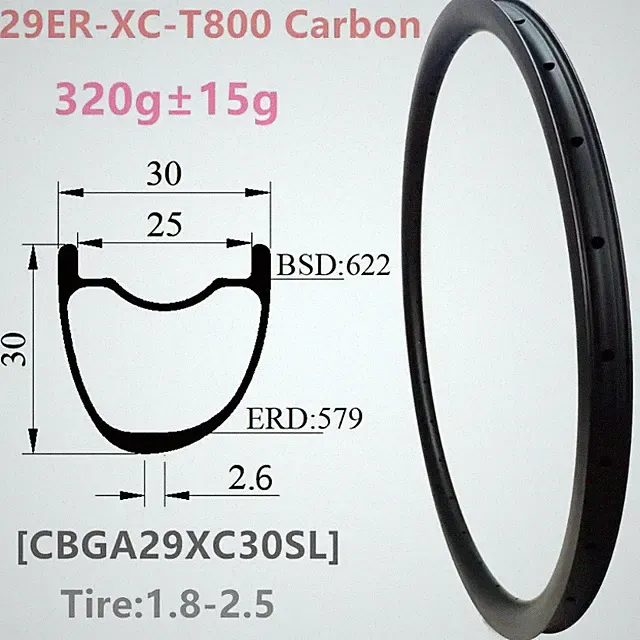 29er XC Mountain Bike Carbon Rim Asymmetric Hookless Tubeless Bicycle Wheels 28H