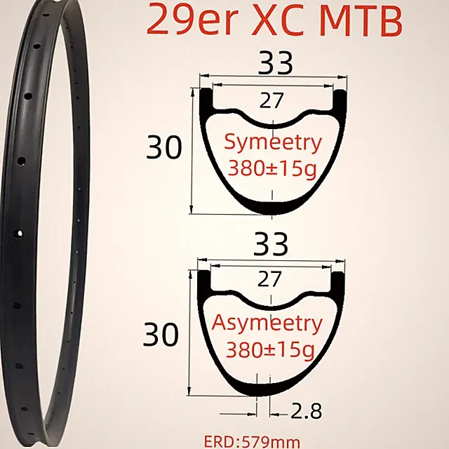 Carbon Bike Rim 29er Light UD Hookless/Tubeless 24-32 Holes MTB Bicycle Wheel