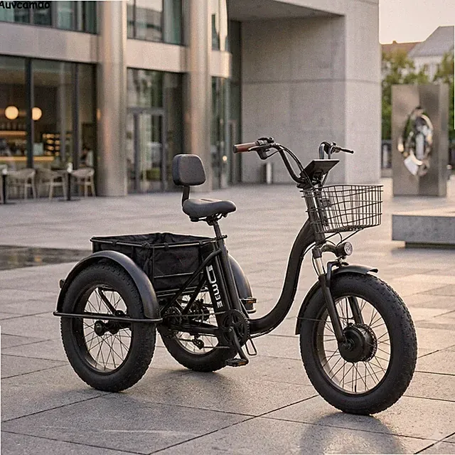 Electric Folding Tricycle Front Drive Fat Tyre 3 Wheel E-Bike 25km/h Cargo Trike