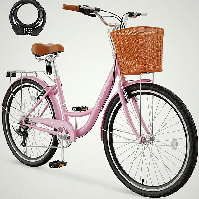 NAIZEA 26” 7 Speed Bike for Adults Beach Cruiser Bike Commuter Bicycles W/ Lock