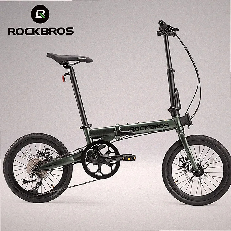 ROCKBROS ACS 16" Folding Bike 9-Speed Aluminum Frame Disc Brake Commuter Green